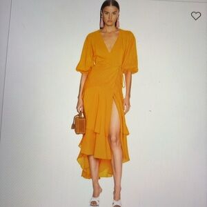 Ganni Wilkie Seersucker Turmeric Wrap Dress 2
